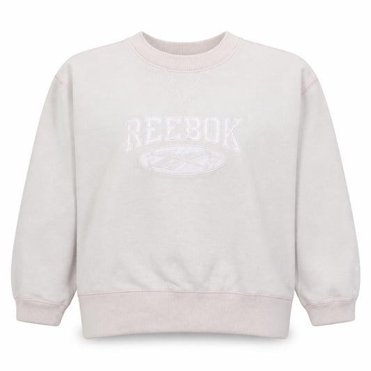 Front view of Reebok Women Beige Crew Neck Pullover Sweatshirt, size 12