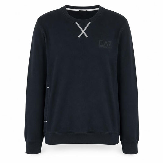 Front view of Emporio Armani EA7 Men's Black Pullover Crew Neck Sweatshirt, size S