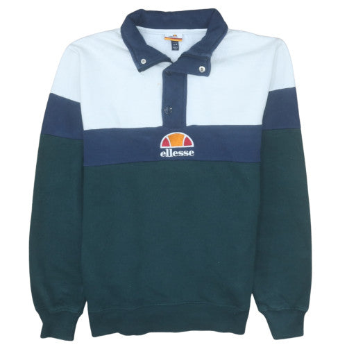 Ellesse Men's Blue Colourblock Collared Henley Sweatshirt M