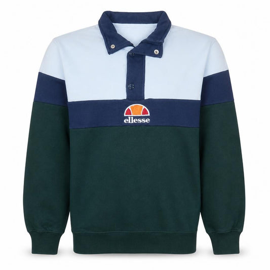Front view of Ellesse Men's Blue Colourblock Collared Henley Sweatshirt M