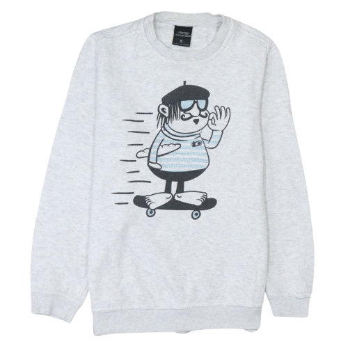 Kanabeach Women's Grey Pullover Sweatshirt Small Cartoon Graphic