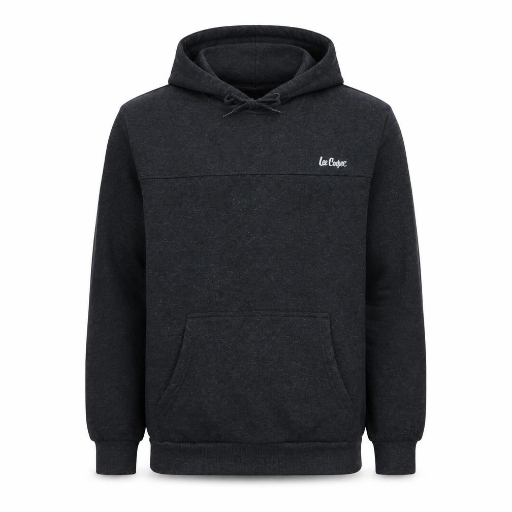 Front view of Lee Cooper Men’s Black Pullover Hoodie, size M, Regular Fit