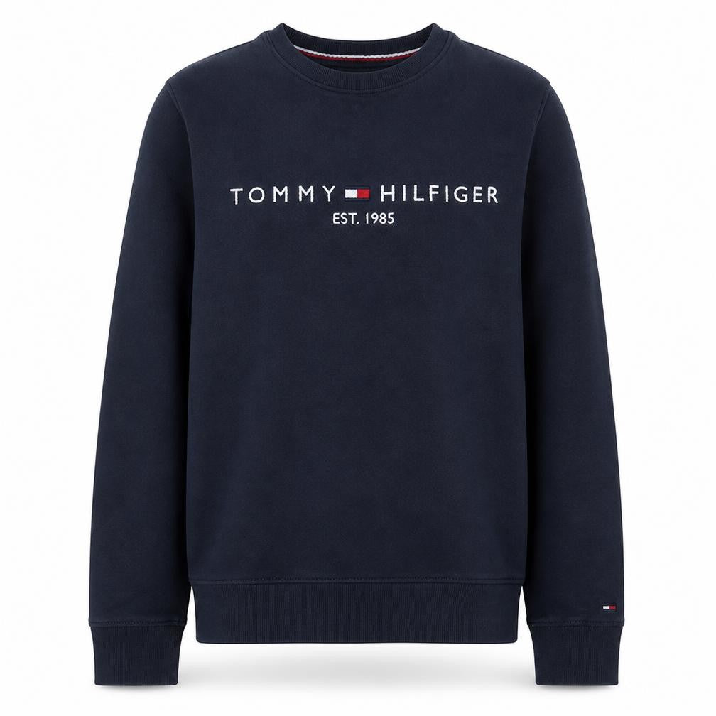 Front view of Tommy Hilfiger Men's Blue Medium Crew Neck Pullover Sweatshirt