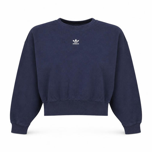 Front view of Adidas women’s navy blue crew neck pullover sweatshirt uk 12