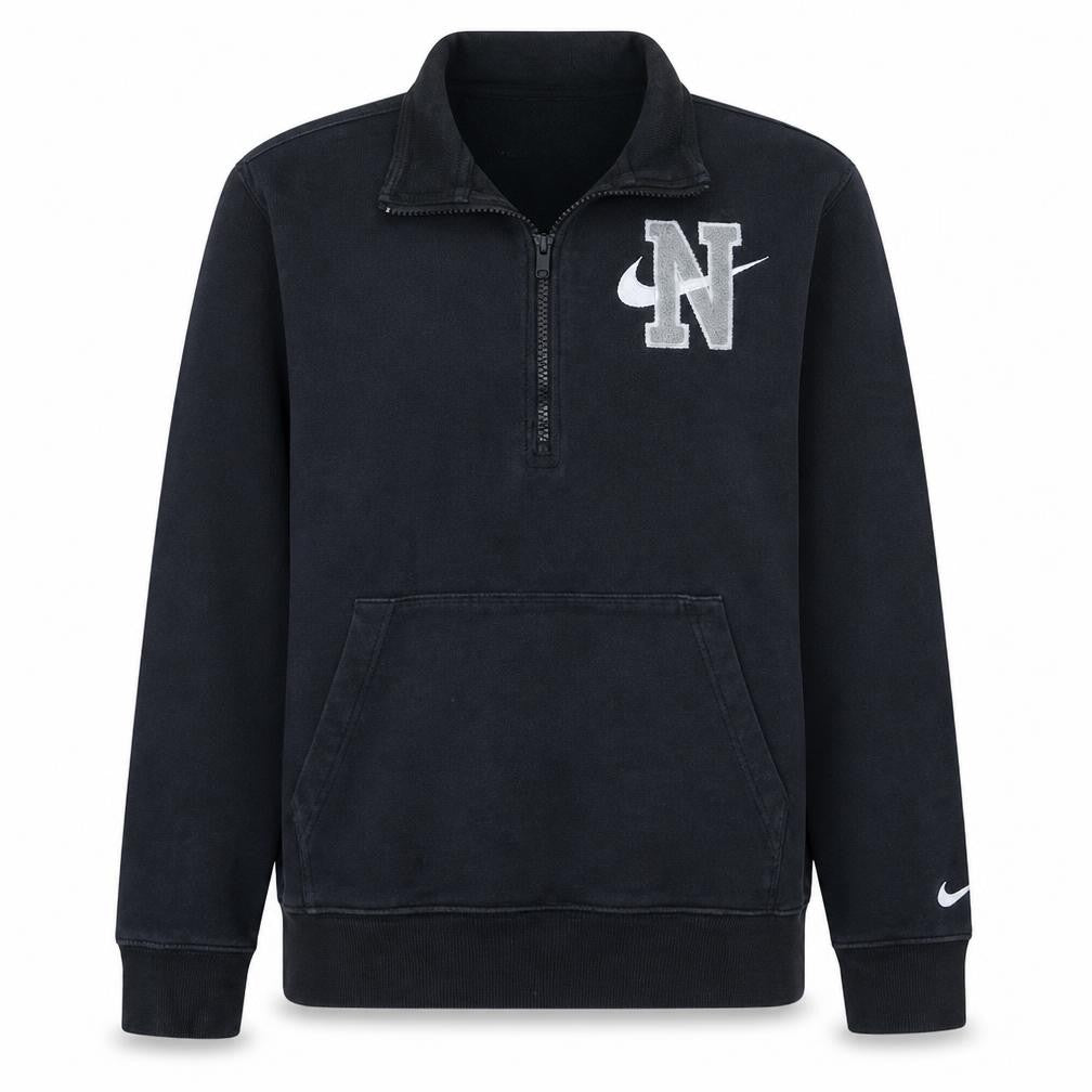 Front view of Nike Women's Black Cotton 1/2 Zip Sweatshirt M Embroidered Logo