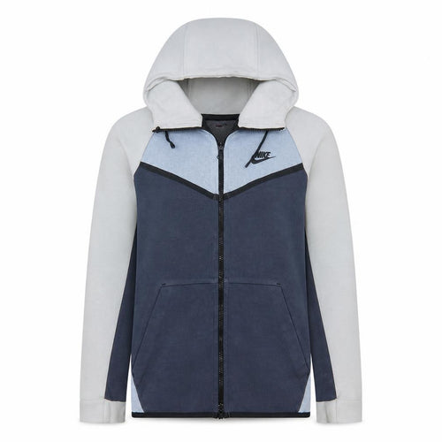 Nike Men's Grey Blue Full Zip Hoodie XS - Cotton Blend Sportswear