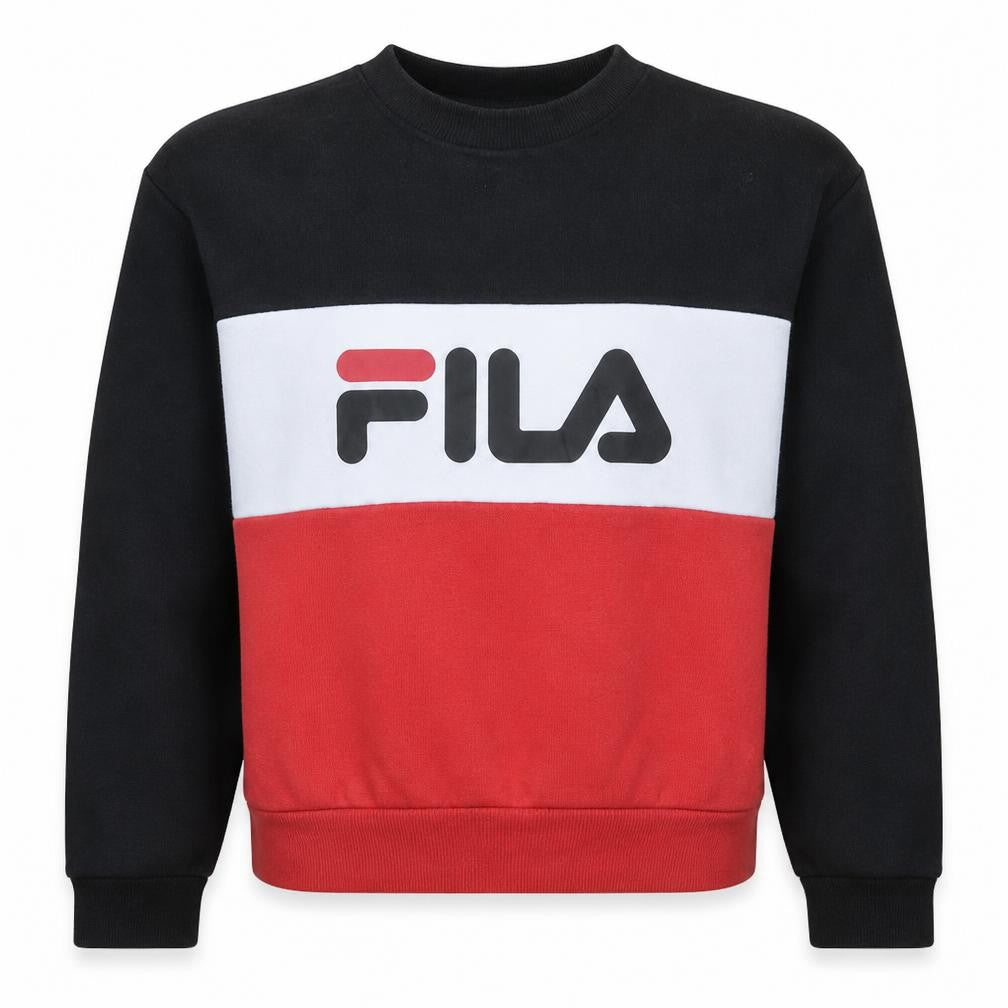 Front view of Fila women’s black red colourblock pullover sweatshirt, size S