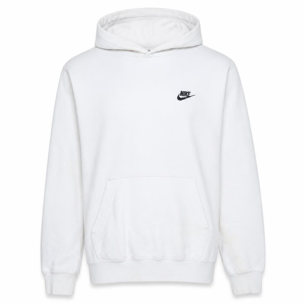 Front view of Nike Men's White Pullover Hoodie Medium Cotton Blend