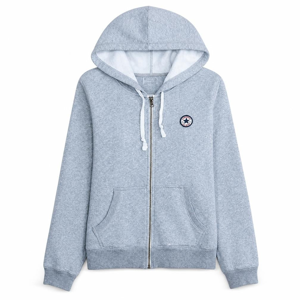 Converse Women Grey Full Zip Hoodie Sweatshirt Size L Cotton Blend