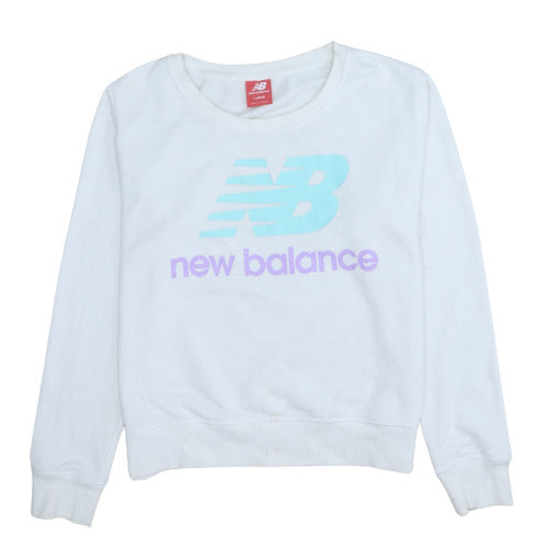 New Balance Womens White Pullover Sweatshirt Large Logo Crew Neck