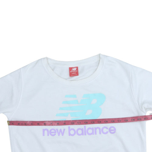 New Balance Womens White Pullover Sweatshirt Large Logo Crew Neck