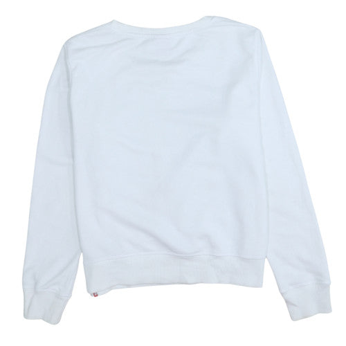 New Balance Womens White Pullover Sweatshirt Large Logo Crew Neck