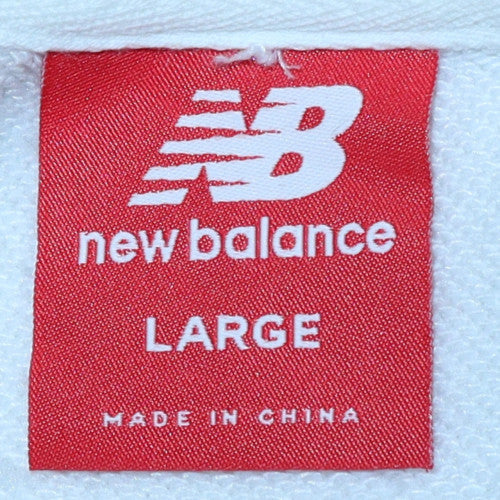 New Balance Womens White Pullover Sweatshirt Large Logo Crew Neck