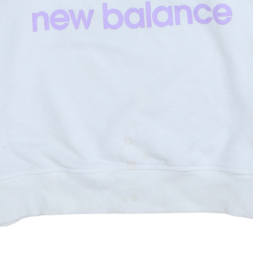 New Balance Womens White Pullover Sweatshirt Large Logo Crew Neck