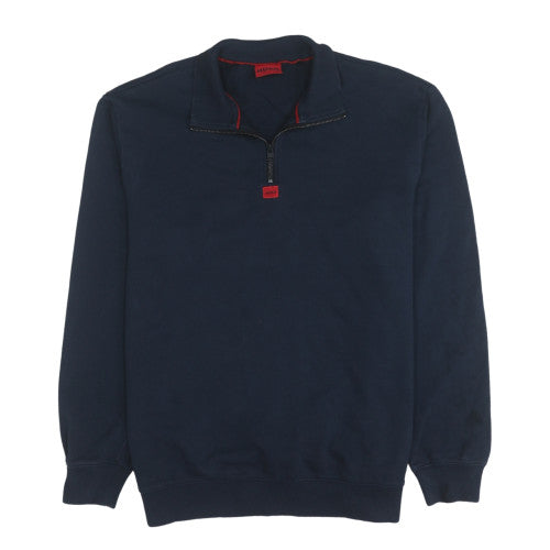Hugo Men's Blue XL 1/4 Zip Henley Sweatshirt