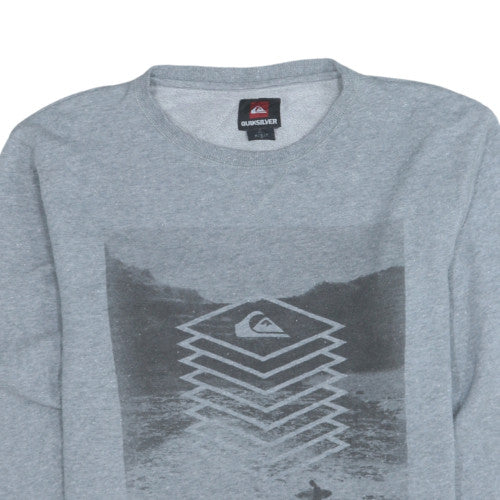Quiksilver Mens Grey Crew Neck Graphic Pullover Sweatshirt M
