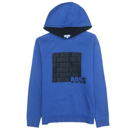 Hugo Boss Boys Blue Pullover Hoodie 16 Years Logo Print Regular Fit