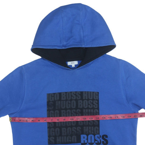 Hugo Boss Boys Blue Pullover Hoodie 16 Years Logo Print Regular Fit