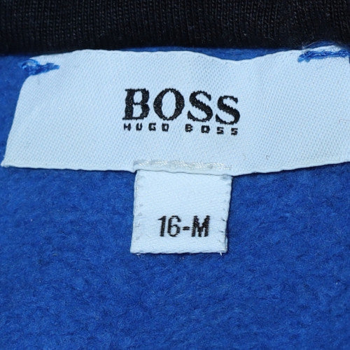 Hugo Boss Boys Blue Pullover Hoodie 16 Years Logo Print Regular Fit