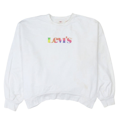 Levi's Women's White Crew Neck Pullover Sweatshirt L Logo Print