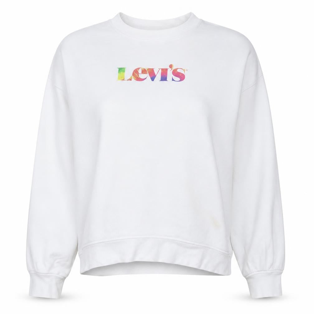 Front view of Levi's Women's White Crew Neck Pullover Sweatshirt L Logo Print