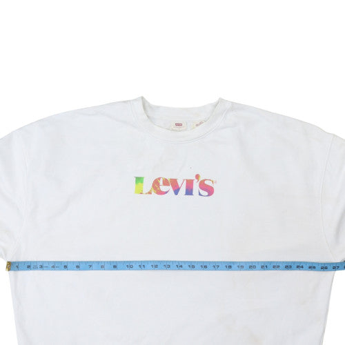 Levi's Women's White Crew Neck Pullover Sweatshirt L Logo Print