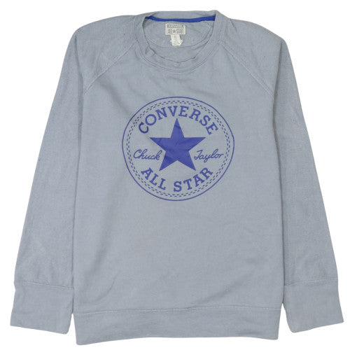 Converse Men's Grey Crew Neck Pullover Sweatshirt L Logo Print