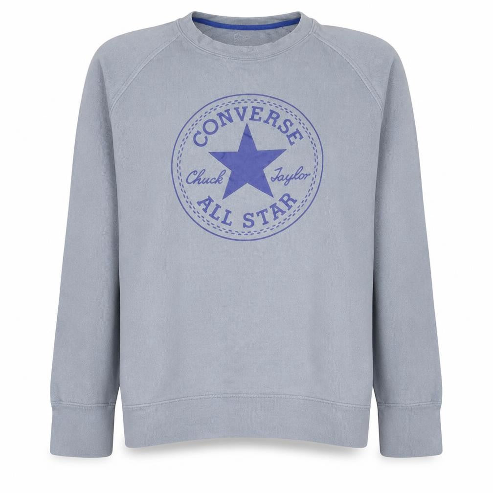 Front view of Converse Men's Grey Crew Neck Pullover Sweatshirt L Logo Print