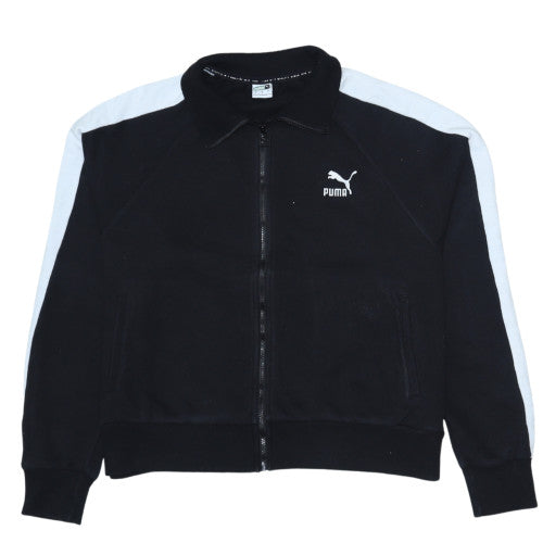 Puma Womens Black Full Zip Sweatshirt L Collared Logo Classic Fit