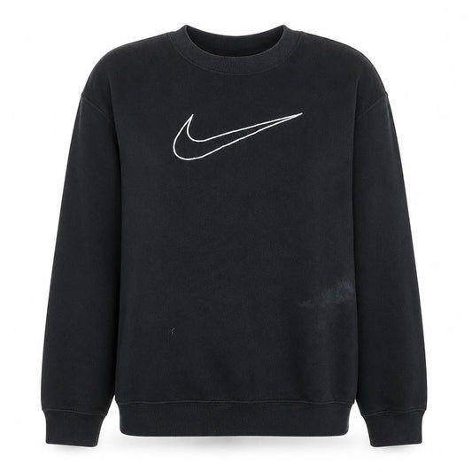 Front view of Nike Women's Black Crew Neck Pullover Sweatshirt M Dri-FIT Logo
