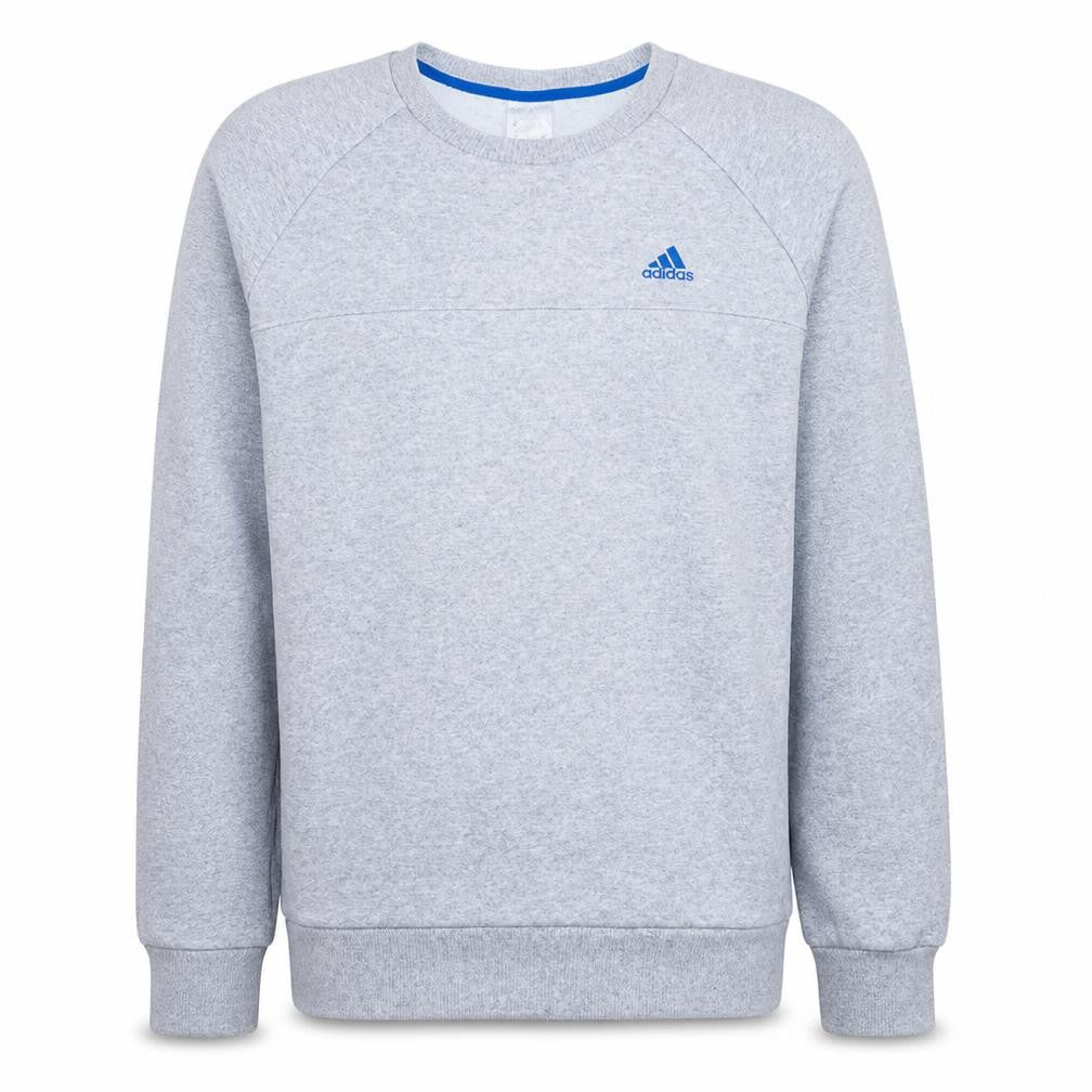 Front view of Adidas Men's Grey Crew Neck Pullover Sweatshirt, size S