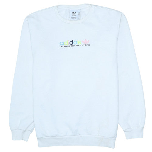 Adidas Men's White Sweatshirt L Crew Neck Pullover Logo Fleece