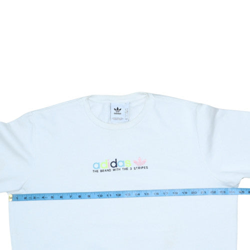 Adidas Men's White Sweatshirt L Crew Neck Pullover Logo Fleece