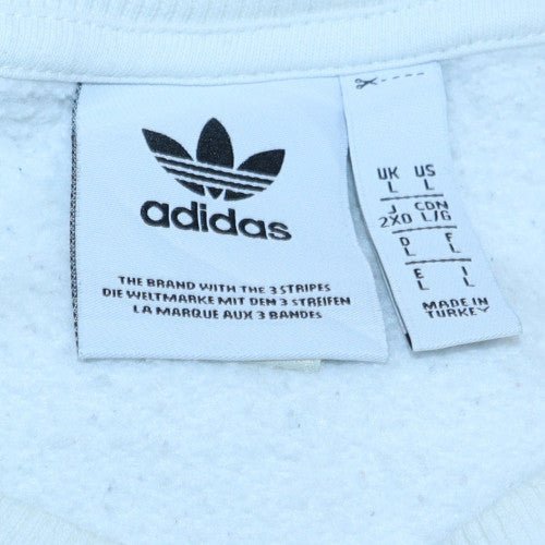 Adidas Men's White Sweatshirt L Crew Neck Pullover Logo Fleece