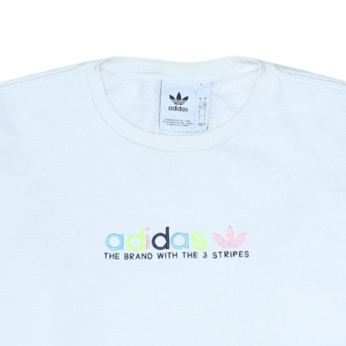 Adidas Men's White Sweatshirt L Crew Neck Pullover Logo Fleece