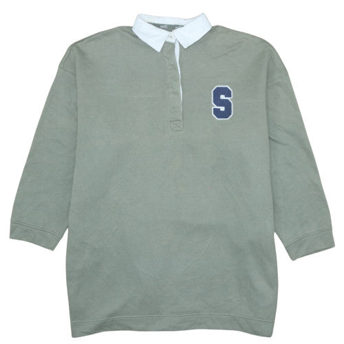 Next Men Green Collared Henley Sweatshirt L Logo Detail