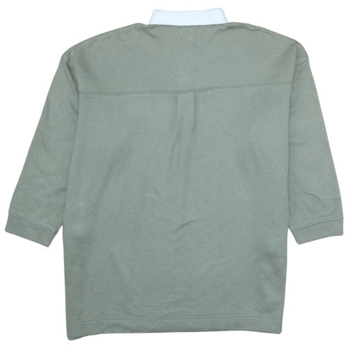 Next Men Green Collared Henley Sweatshirt L Logo Detail