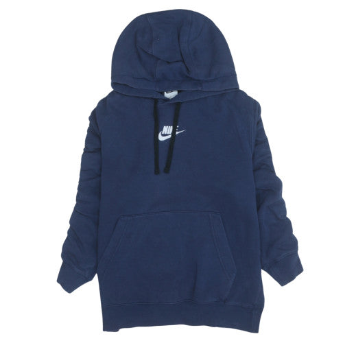 Nike Men's Blue Pullover Hoodie Small Logo Fleece Sweatshirt