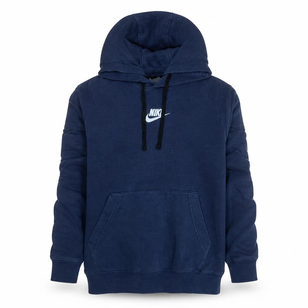 Front view of Nike Men's Blue Pullover Hoodie Small Logo Fleece Sweatshirt