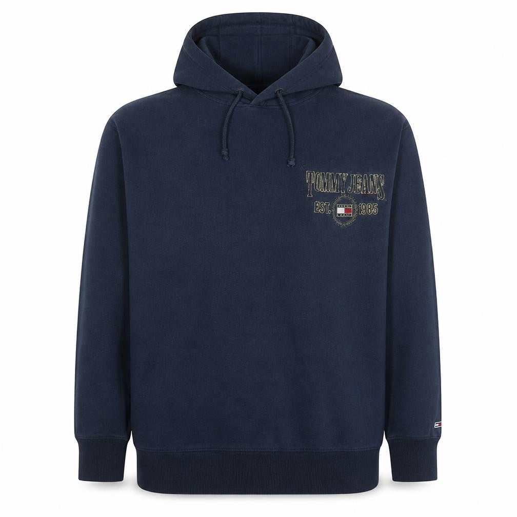 Front view of Tommy Jeans Men's Navy Blue Hoodie XL Pullover Logo Embroidered