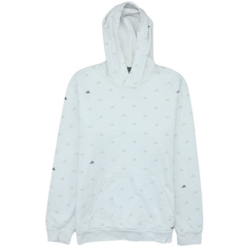 Adidas Men White Logo Pullover Hoodie L Regular Fit Fleece