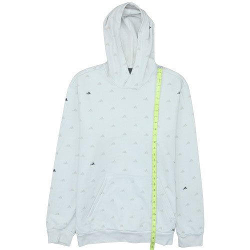 Adidas Men White Logo Pullover Hoodie L Regular Fit Fleece