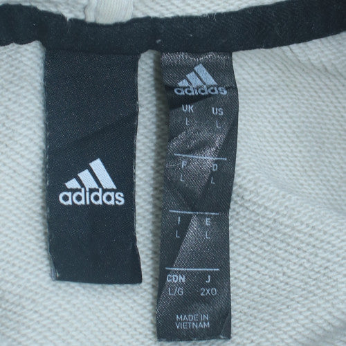 Adidas Men White Logo Pullover Hoodie L Regular Fit Fleece