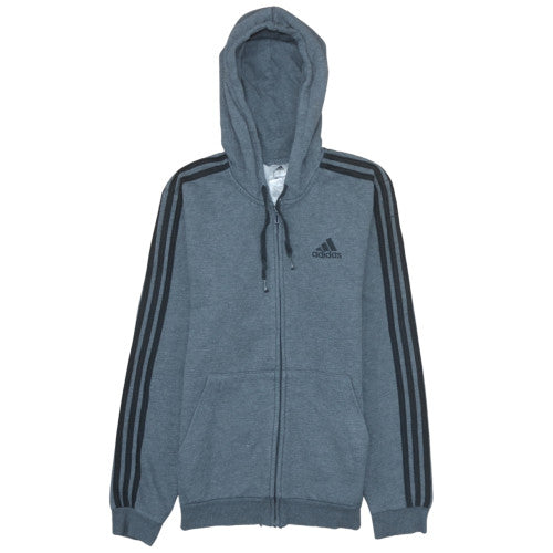 Adidas Men Grey Full Zip Hoodie Size S Regular Fit Sports Fleece