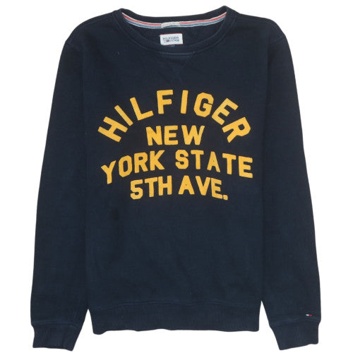 Tommy Hilfiger Men Blue L Pullover Sweatshirt Crew Neck Logo Print