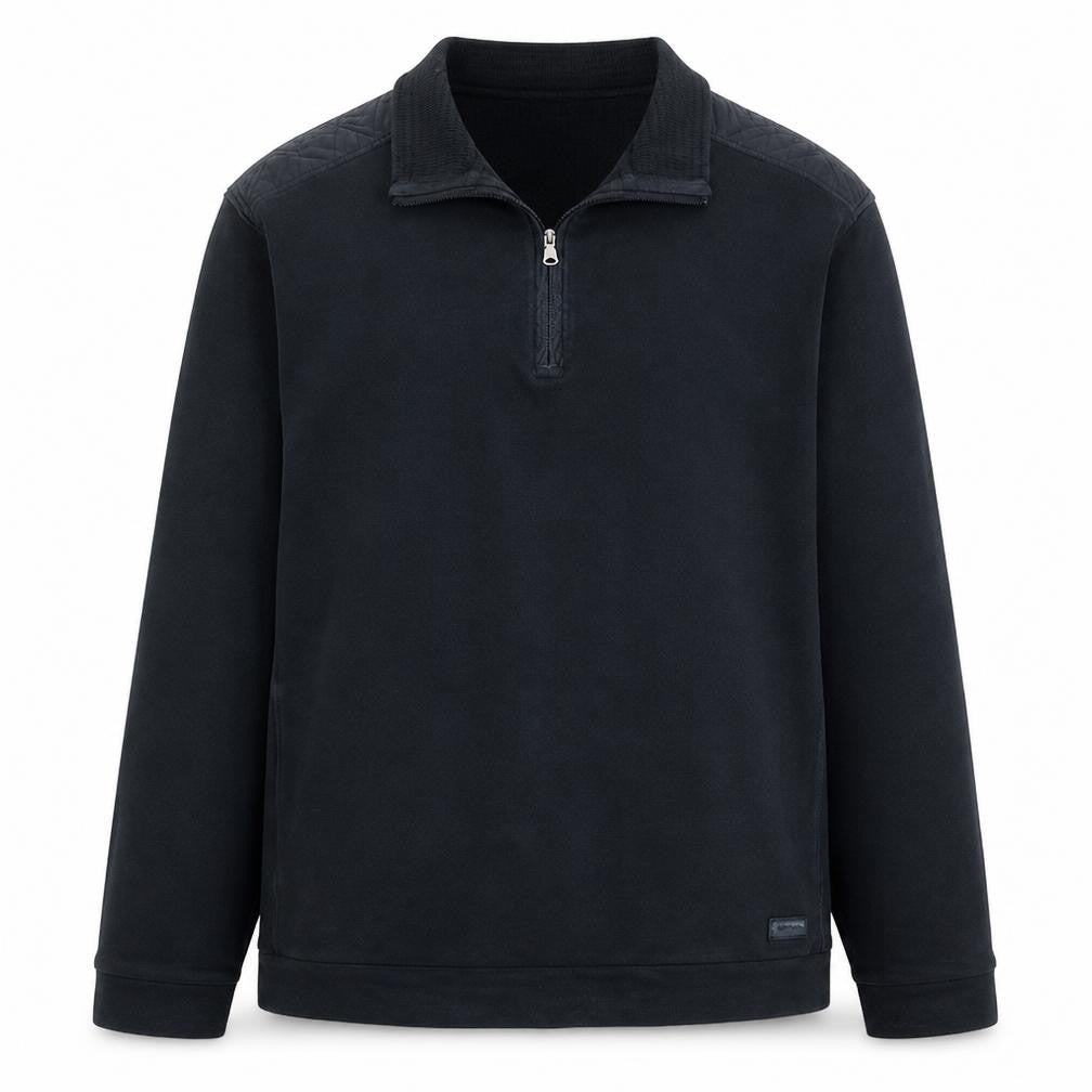 Front view of Hugo Boss men’s black l regular fit 1/4 zip pullover sweatshirt