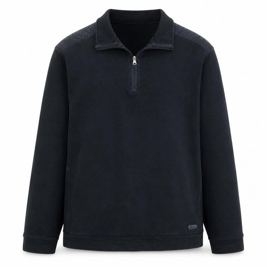 Front view of Hugo Boss men’s black l regular fit 1/4 zip pullover sweatshirt