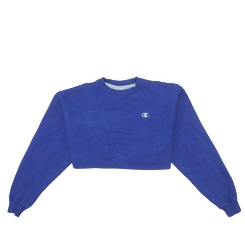 Champion Women Blue Crop Sweatshirt L Pullover Crew Neck Fleece