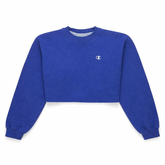 Front view of Champion Women Blue Crop Sweatshirt L Pullover Crew Neck Fleece