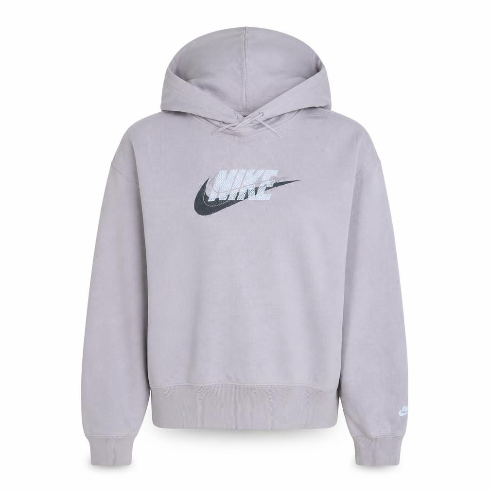 Front view of Nike women’s lilac xs pullover hoodie cotton blend logo sweatshirt